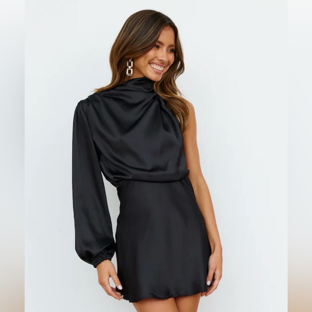 Hello Molly Sleek Black One-Shoulder Dress